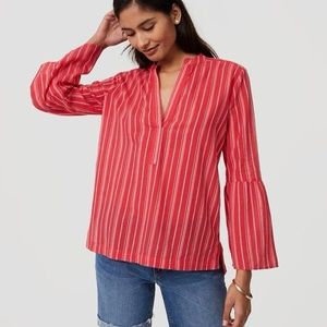 Women's Red Striped Bell Sleeve Softened Shirt